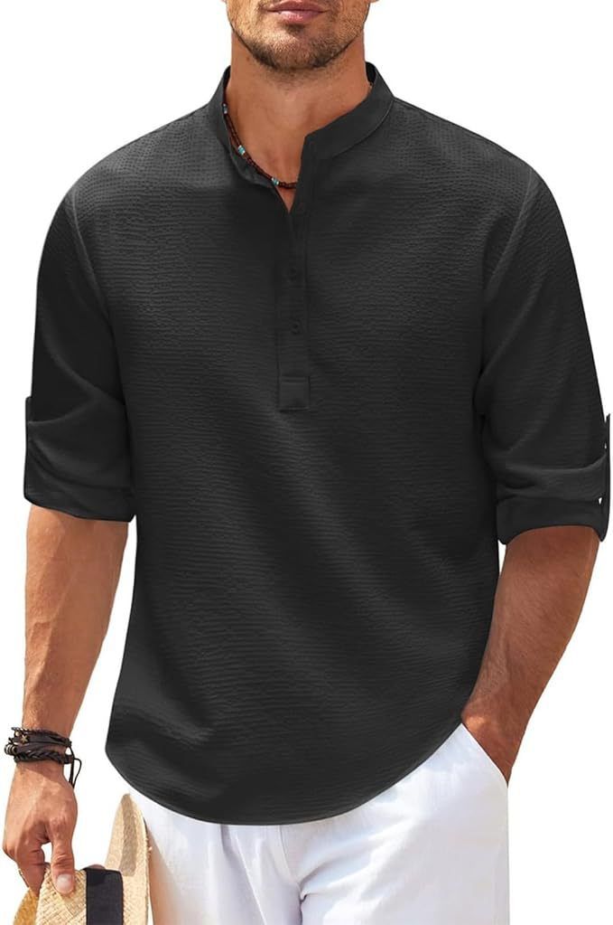 Camicia Henley Uomo Manica Lunga Stile Casual