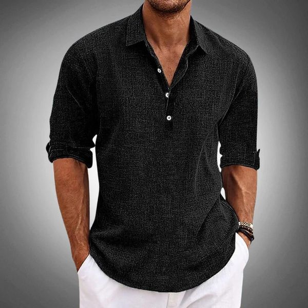 Polo Uomo Manica Lunga Casual Mezza Patta Bottoni