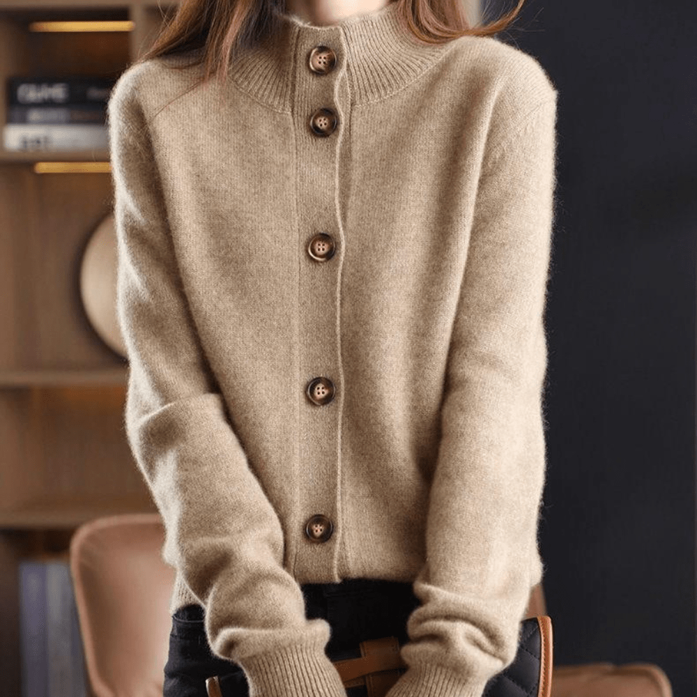 Cardigan Donna in Maglia con Colletto e Bottoni Vestibilità Comoda