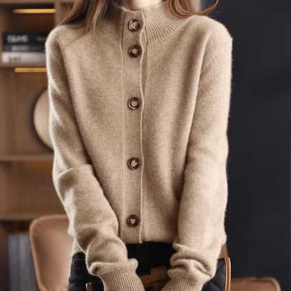 Cardigan Donna in Maglia con Colletto e Bottoni Vestibilità Comoda