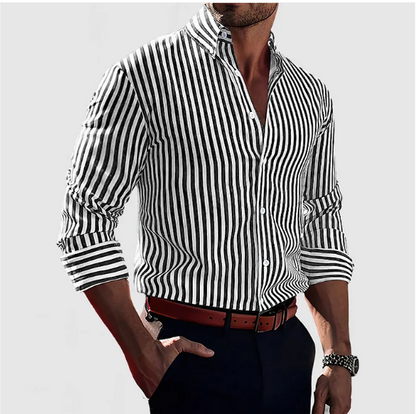 Camicia Uomo Manica Lunga Tessuto a Righe Slim