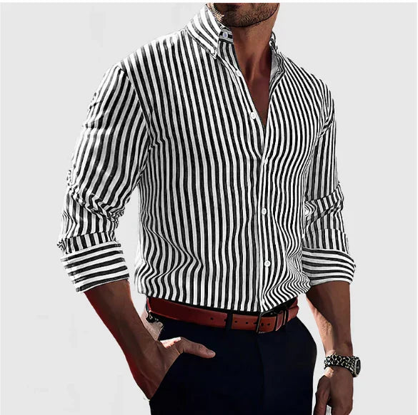 Camicia Uomo Manica Lunga Rigata Stile Casual