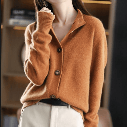 Cardigan Donna in Maglia con Colletto e Bottoni Vestibilità Comoda