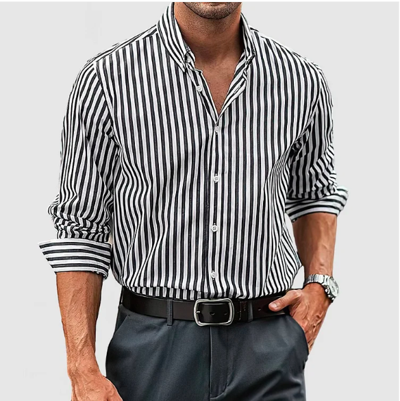 Camicia Uomo Manica Lunga Tessuto a Righe Slim