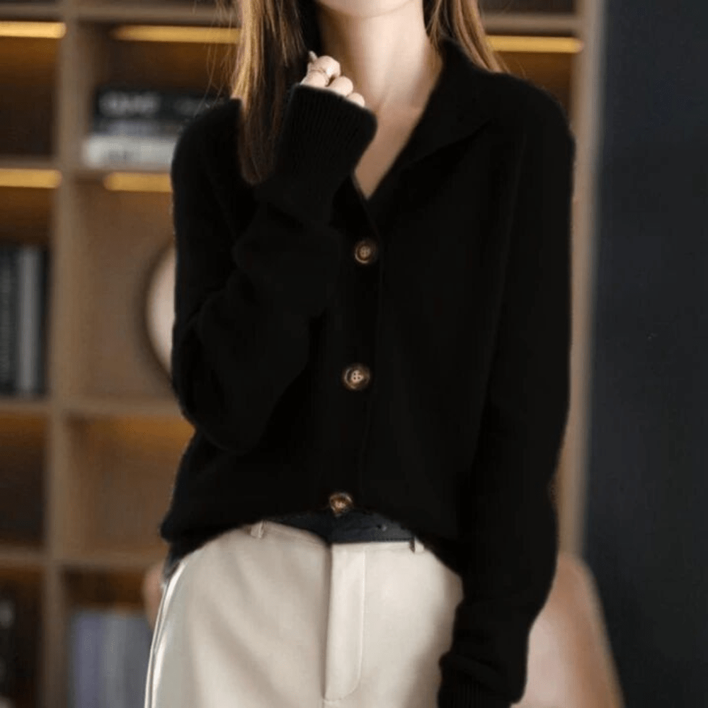 Cardigan Donna in Maglia con Colletto e Bottoni Vestibilità Comoda