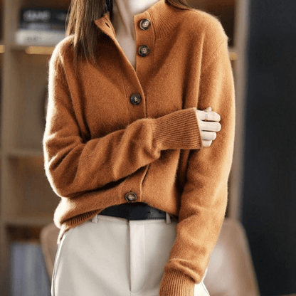 Cardigan Donna in Maglia con Colletto e Bottoni Vestibilità Comoda