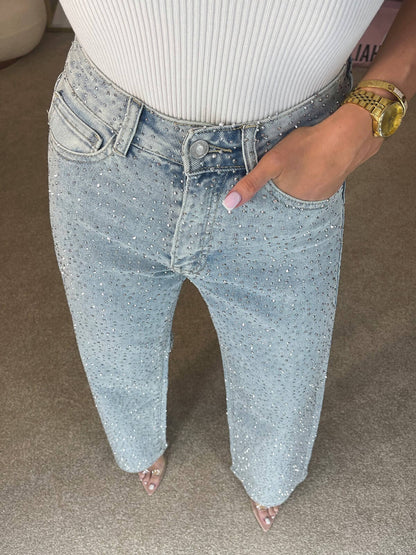 Jeans Donna con Glitter Taglio Largo