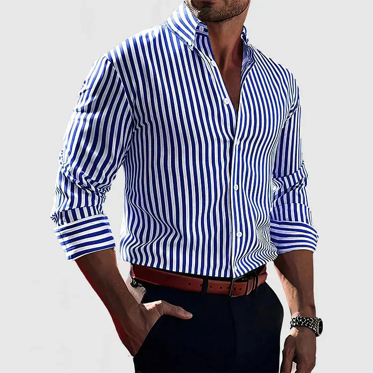 Camicia Uomo Manica Lunga Rigata Stile Casual - Brentozzi