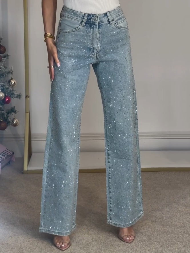 Jeans Donna con Glitter Taglio Largo