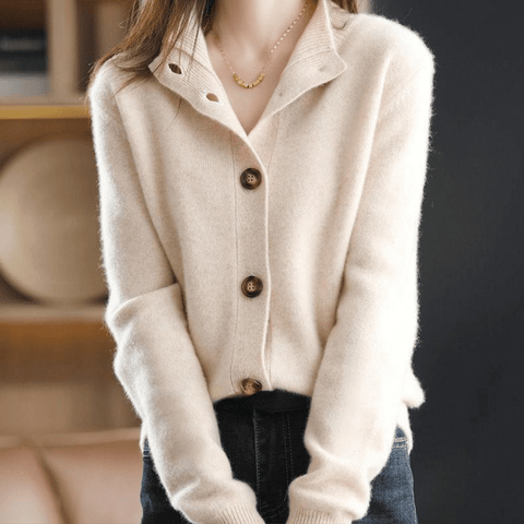 Cardigan Donna in Maglia con Colletto e Bottoni Vestibilità Comoda