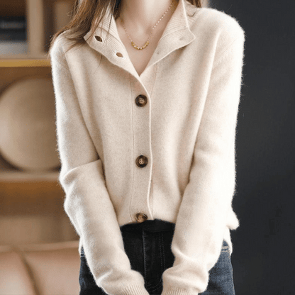 Cardigan Donna in Maglia con Colletto e Bottoni Vestibilità Comoda