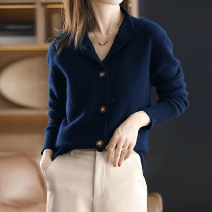 Cardigan Donna in Maglia con Colletto e Bottoni Vestibilità Comoda
