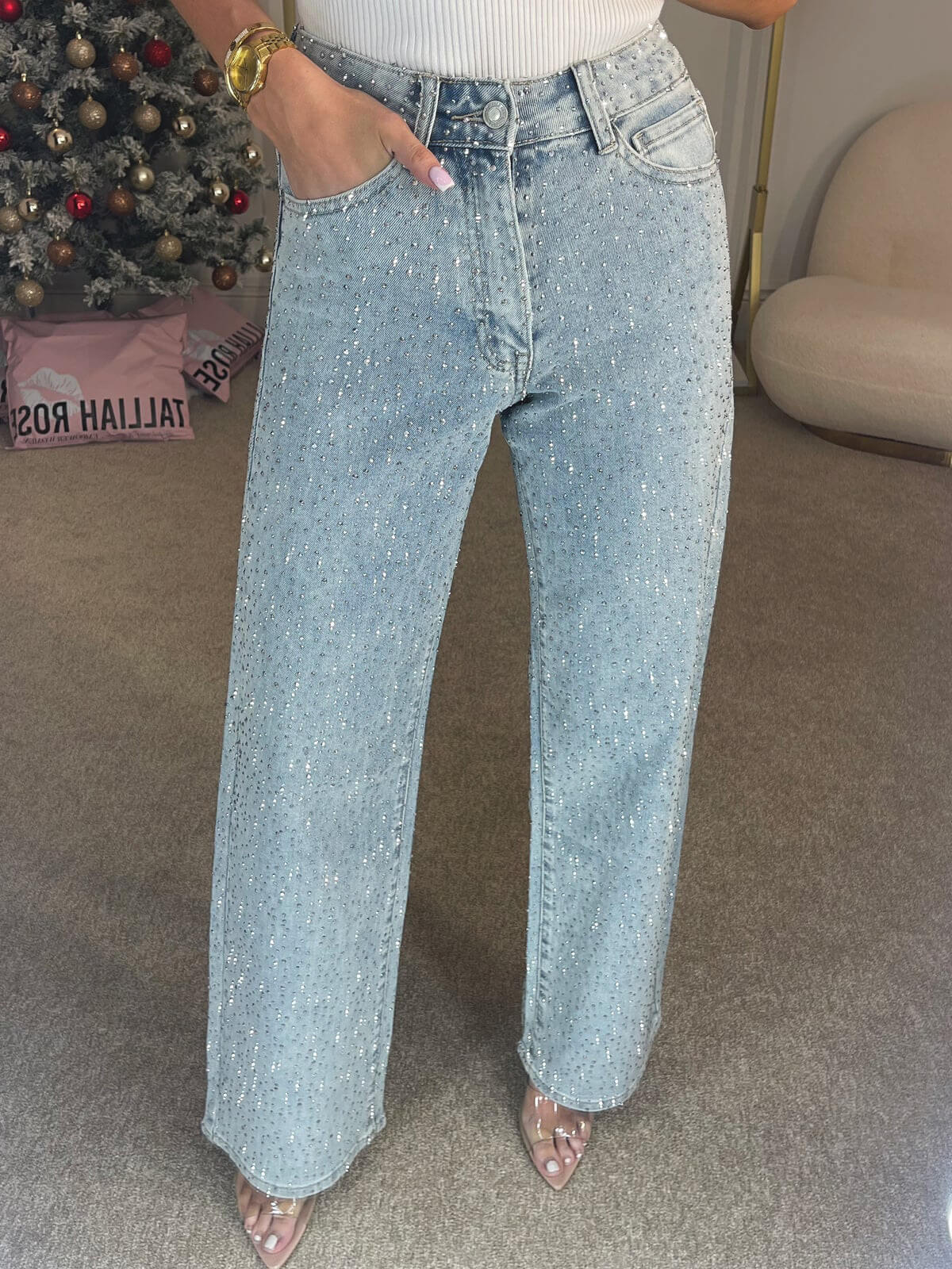 Jeans Donna Effetto Lucido Taglio Dritto