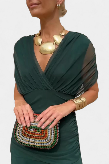 Abito Maxi Donna Spalle Scoperte Tessuto Arricciato