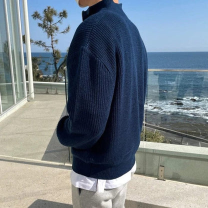 Maglione Uomo Mezza Zip Tessuto Strutturato Collo Alto