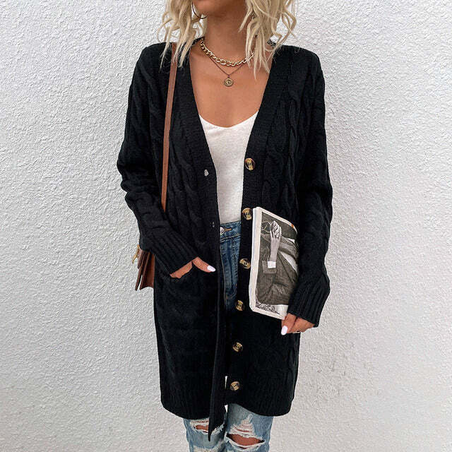 Cardigan Lungo Donna in Maglia con Bottoni