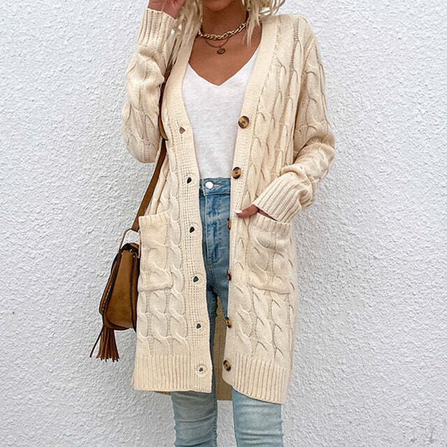 Cardigan Lungo Donna in Maglia con Bottoni