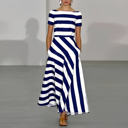 Abito Donna a Righe Elegante Scollo Classico - Brentozzi