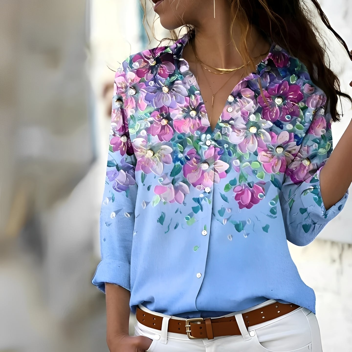 Camicia Donna Manica Lunga con Colletto Elegante