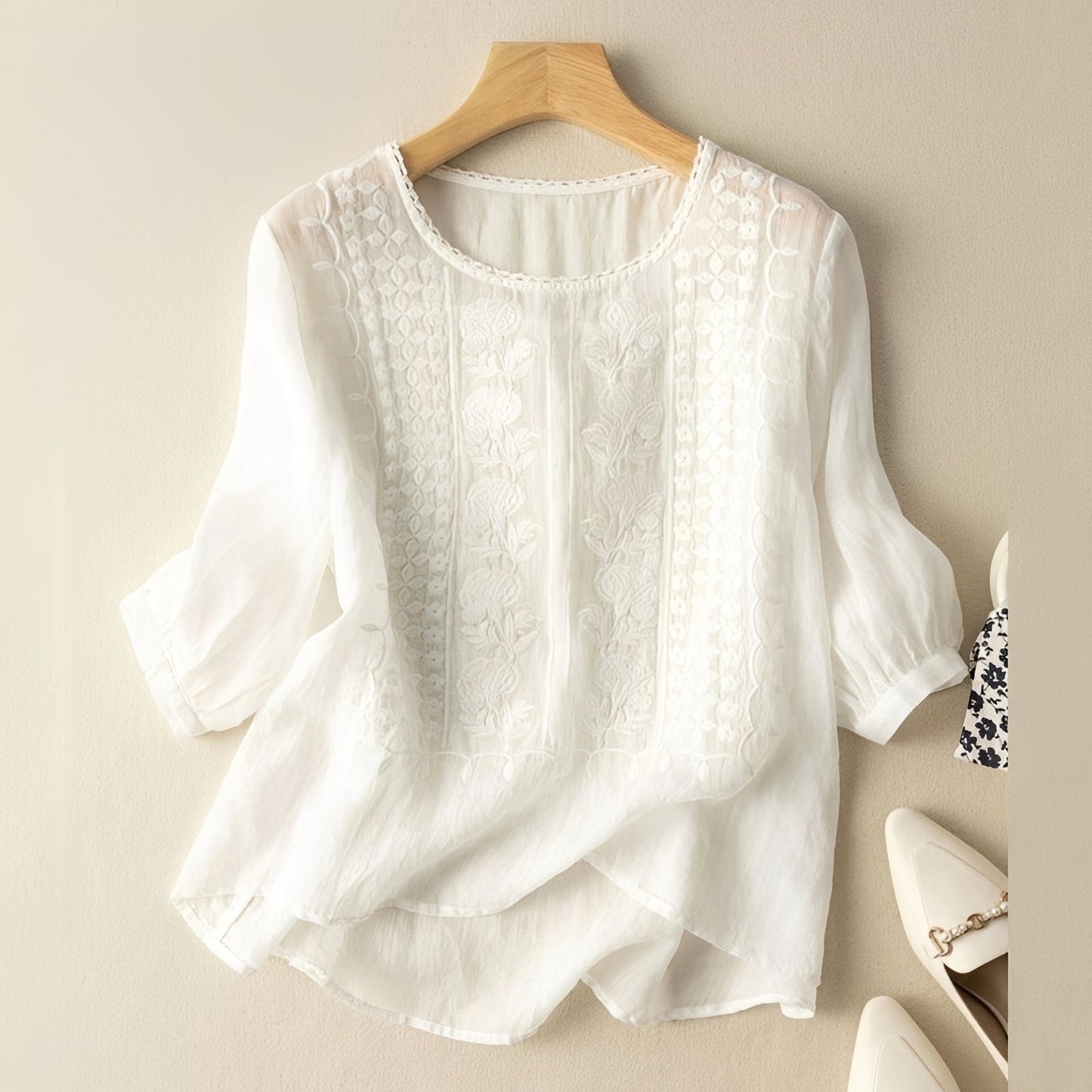 Camicia Donna Ricamata Manica Elegante
