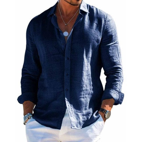 Camicia Uomo Lino Manica Lunga