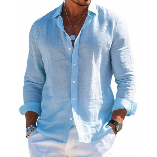 Camicia Uomo Lino Manica Lunga