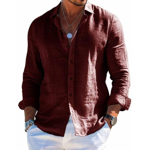 Camicia Uomo Lino Manica Lunga