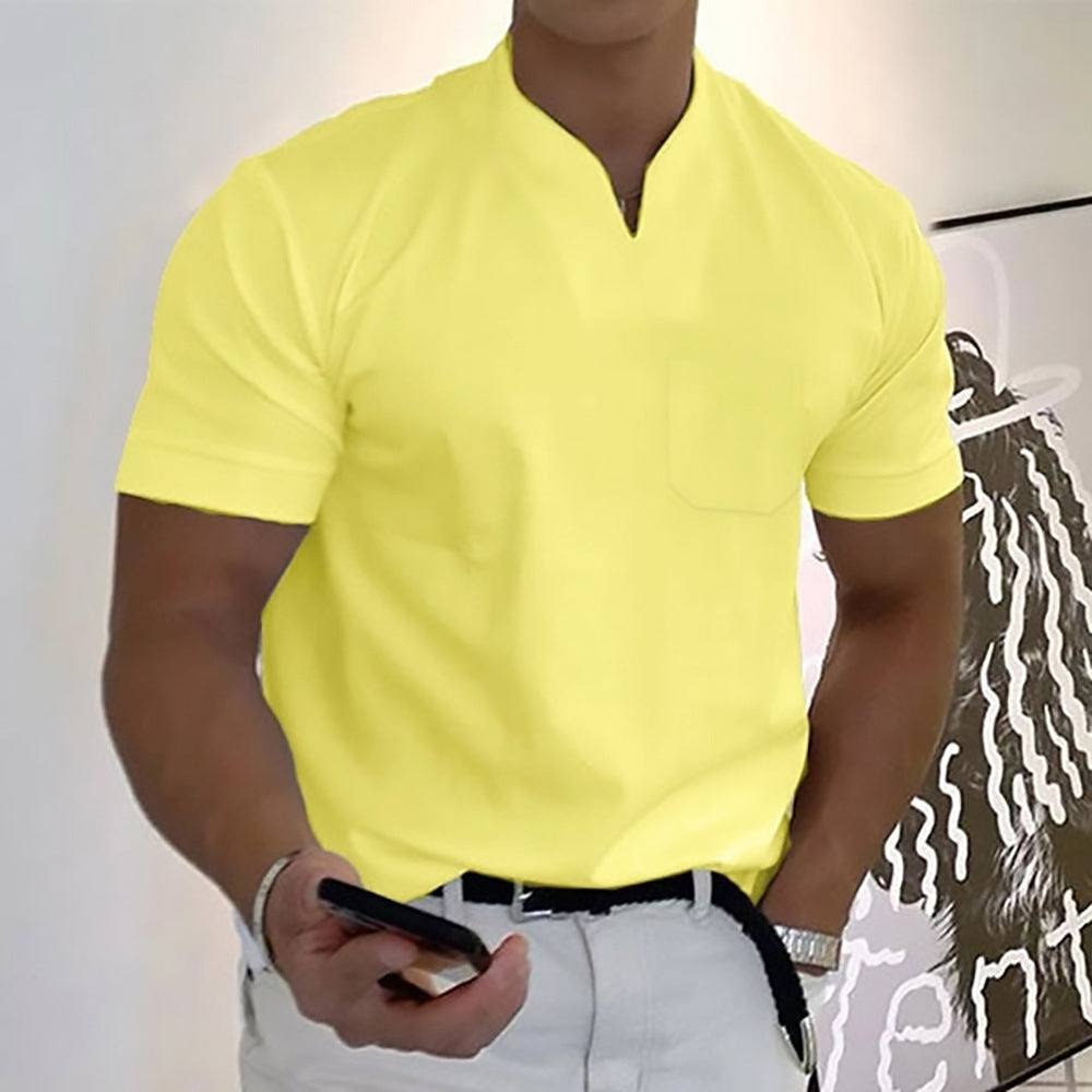 T-shirt Uomo Cotone Scollo a V Minimal Manica Corta