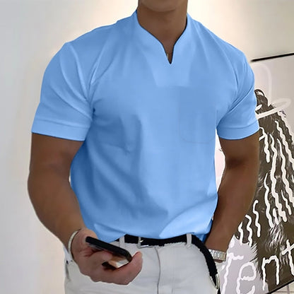 T-shirt Uomo Cotone Scollo a V Minimal Manica Corta