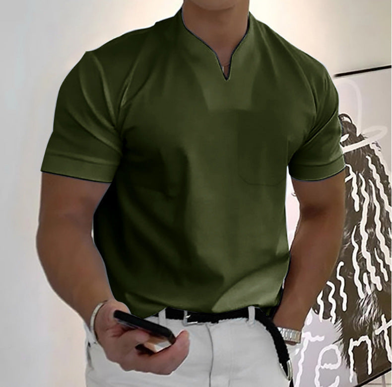 T-shirt Uomo Cotone Scollo a V Minimal Manica Corta