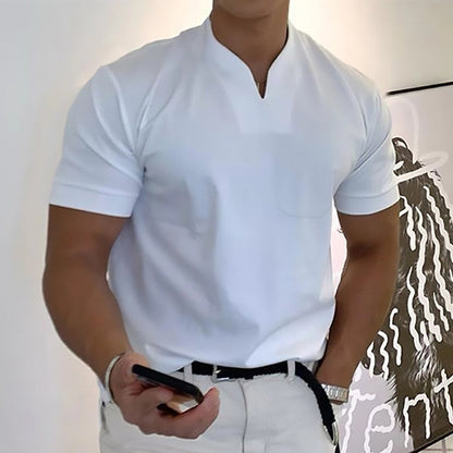 T-shirt Uomo Cotone Scollo a V Minimal Manica Corta