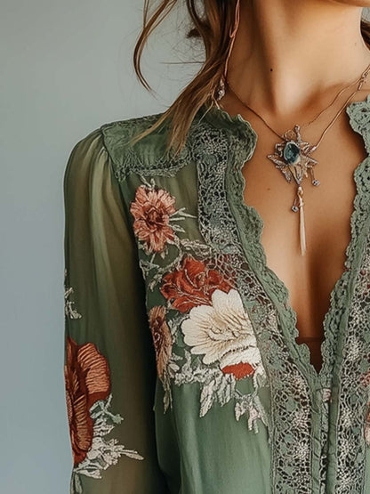 Blusa Donna Boho in Pizzo Leggera Stile Elegante