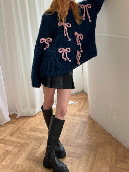 Maglione Donna Girocollo con Fiocco Vestibilità Ampia