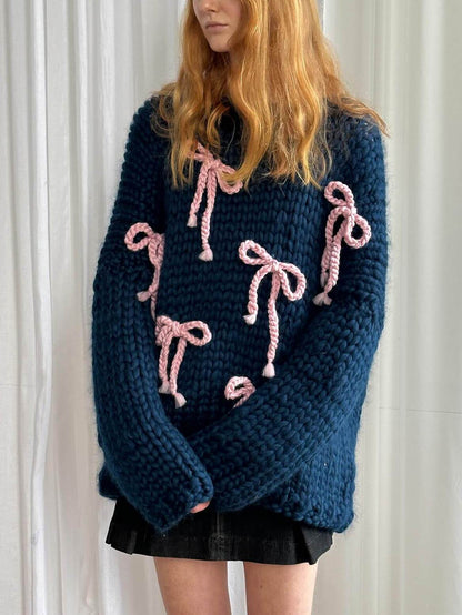 Maglione Donna Girocollo con Fiocco Vestibilità Ampia