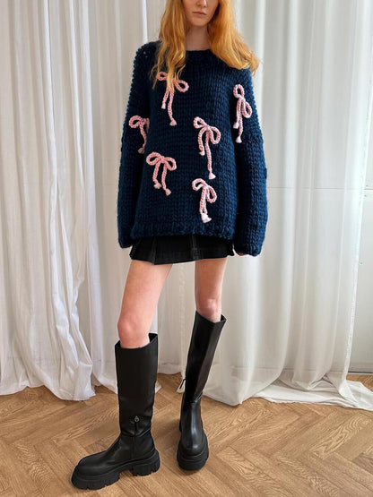 Maglione Donna Girocollo con Fiocco Vestibilità Ampia