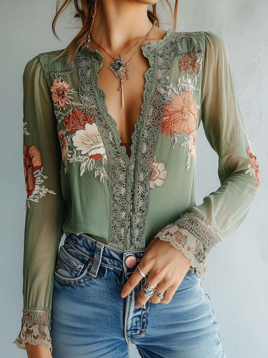 Blusa Donna Boho in Pizzo Leggera Stile Elegante - Brentozzi