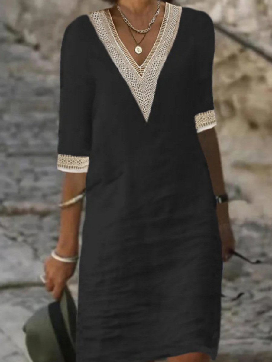 Abito Donna Scollo a V con Dettagli in Pizzo