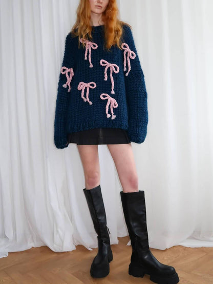 Maglione Donna Girocollo con Fiocco Vestibilità Ampia
