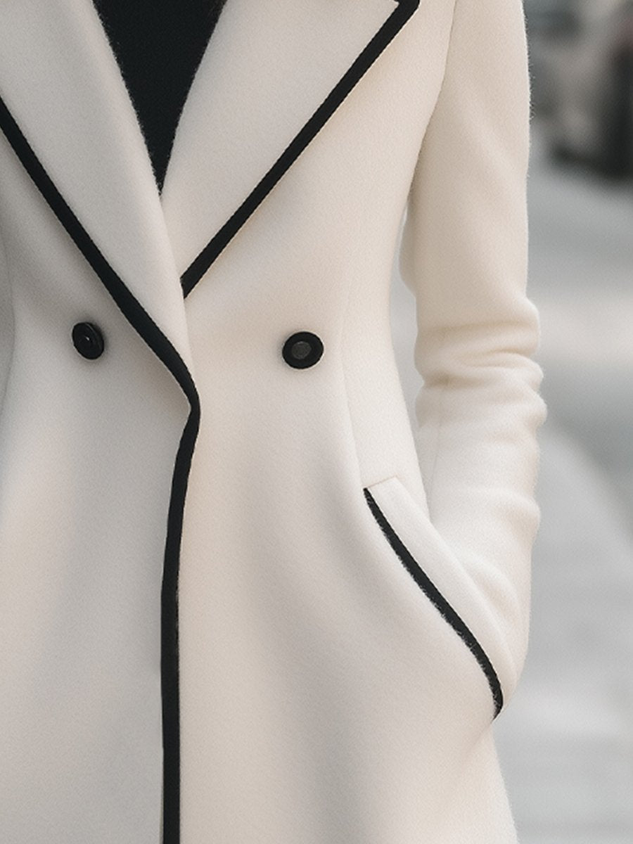 Giacca Donna Doppiopetto Elegante con Finiture Contrastanti