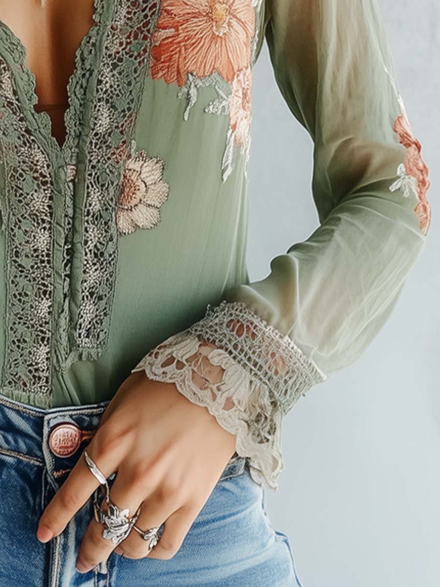 Blusa Donna Boho in Pizzo Leggera Stile Elegante