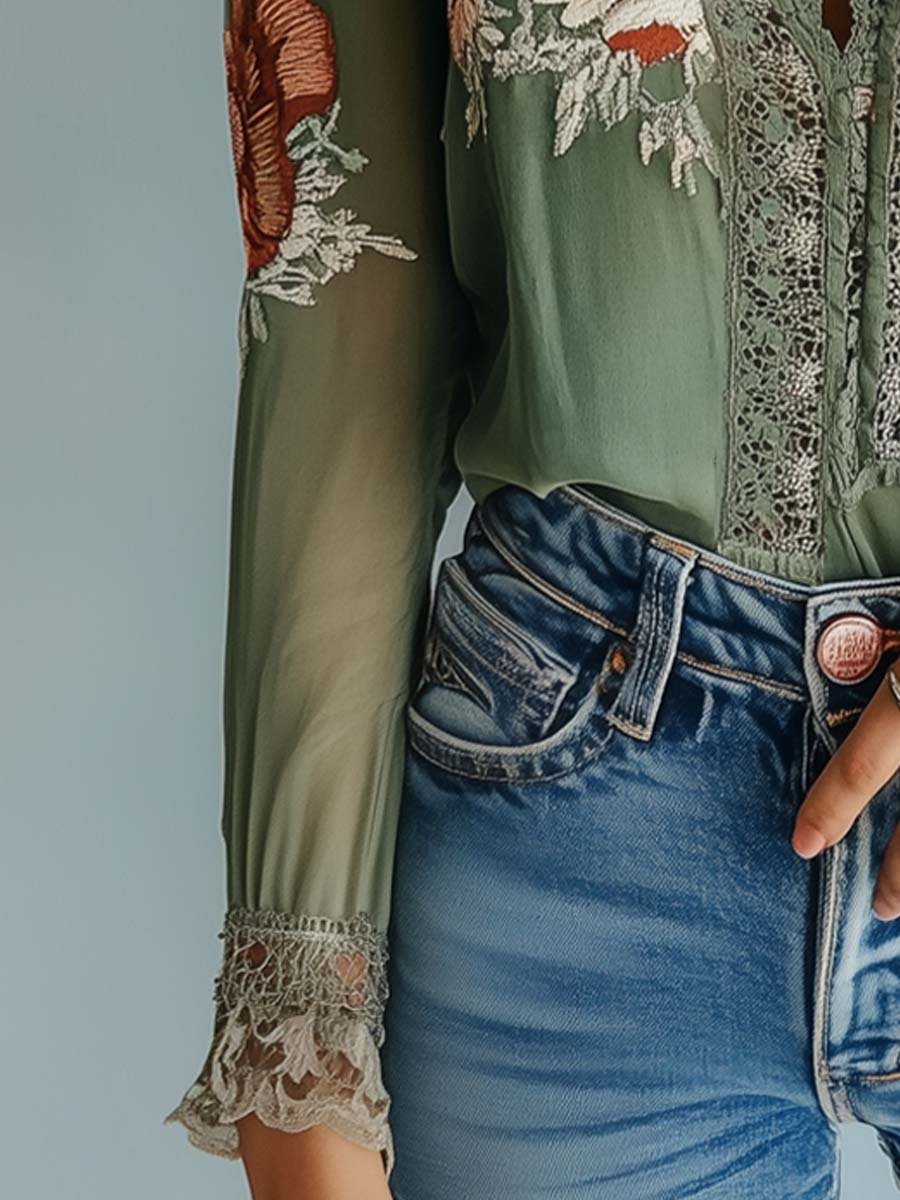 Blusa Donna Boho in Pizzo Leggera Stile Elegante