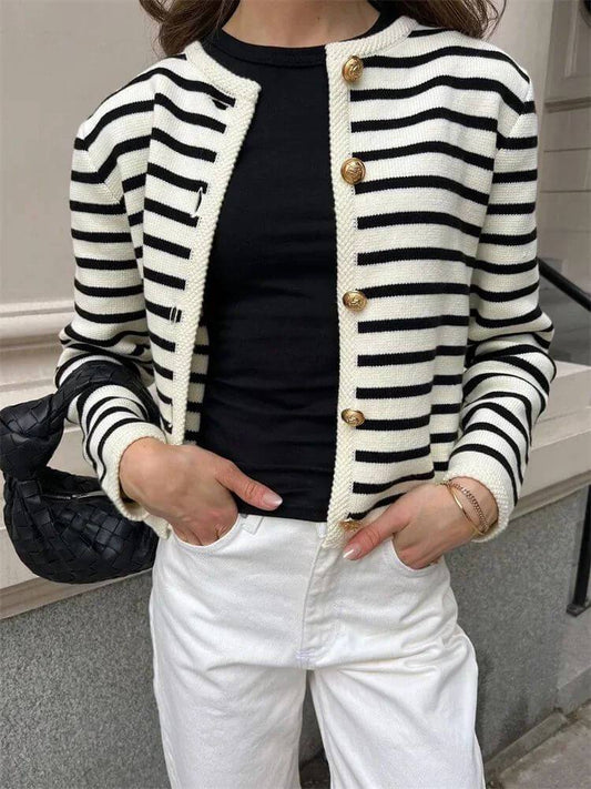 Cardigan Donna Vintage Maglia Girocollo Rigato - Brentozzi