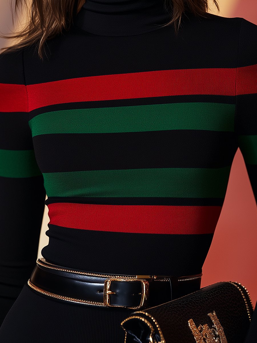 Maglione Donna a Righe Elastico Stile Casual