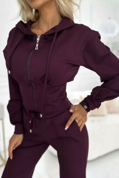 Tuta Donna Due Pezzi Pantaloni Larghi e Felpa con Cappuccio Corto