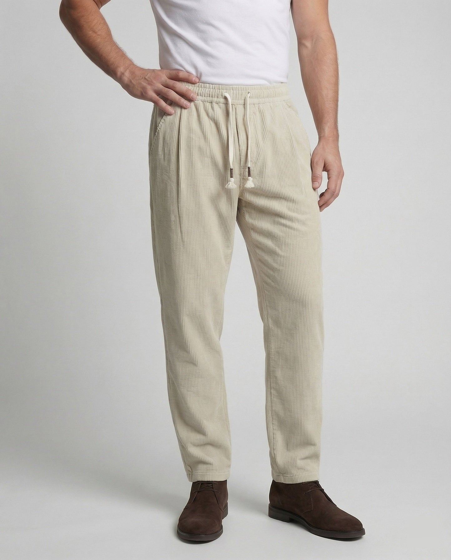 Pantaloni Uomo Velluto a Coste Vita Alta Taglio Largo
