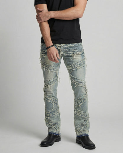 Jeans Uomo Denim Strappato Taglio Dritto