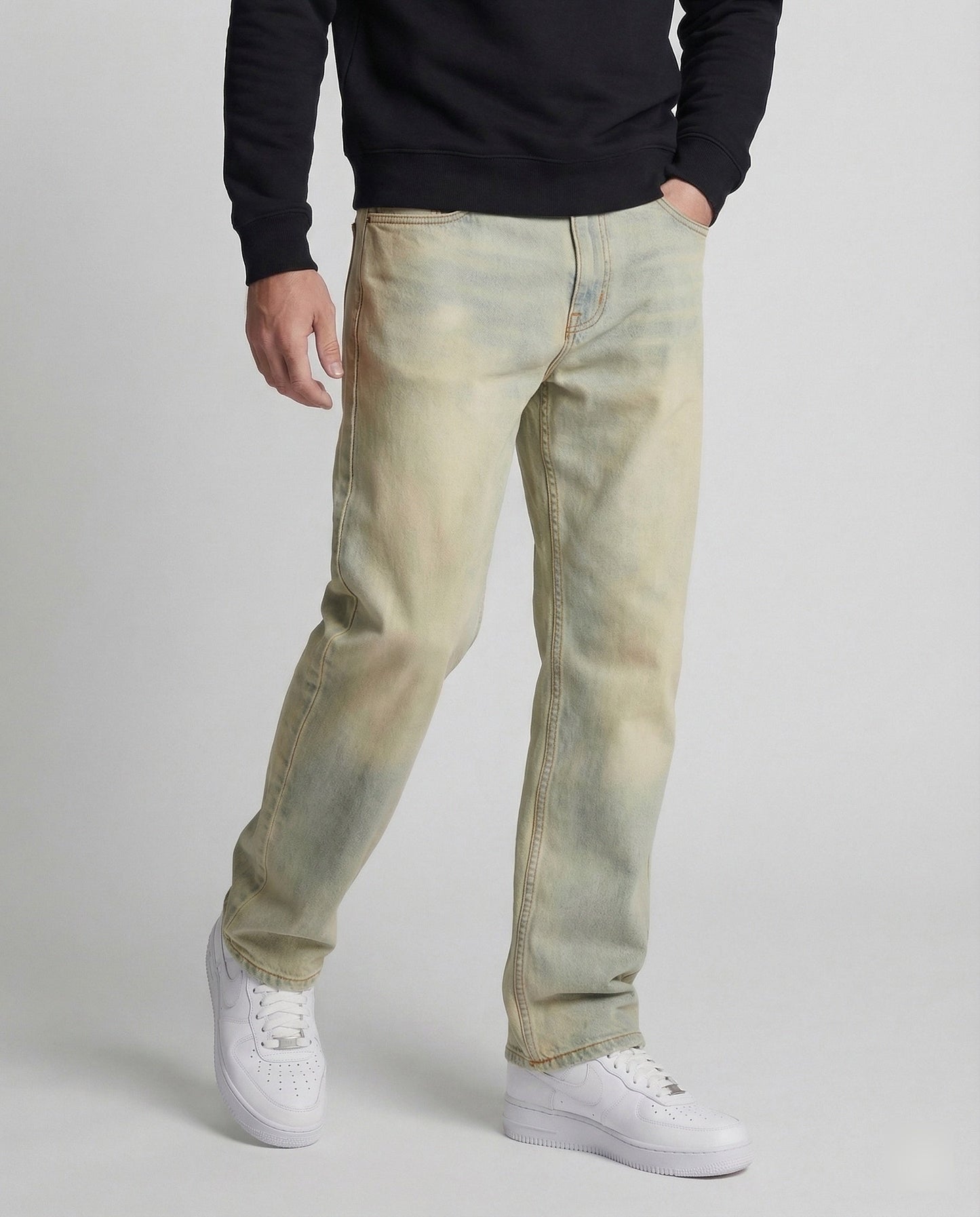 Jeans Uomo Dritti Tessuto Denim Taglio Classico