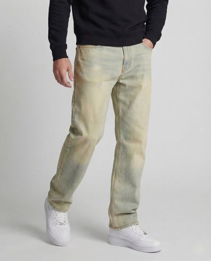 Jeans Uomo Dritti Tessuto Denim Taglio Classico