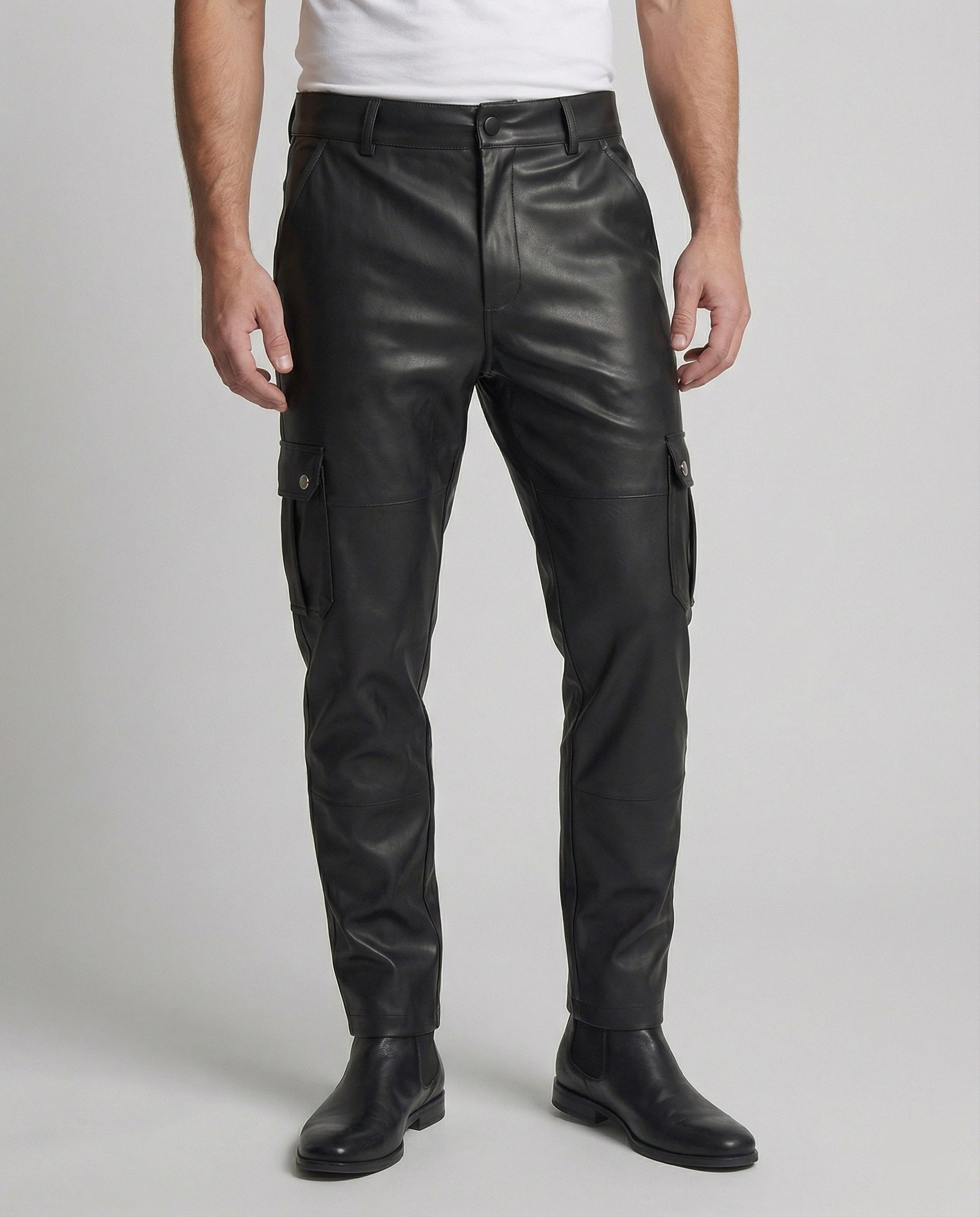 Pantaloni Cargo Uomo in Ecopelle con Tasche Laterali - Brentozzi