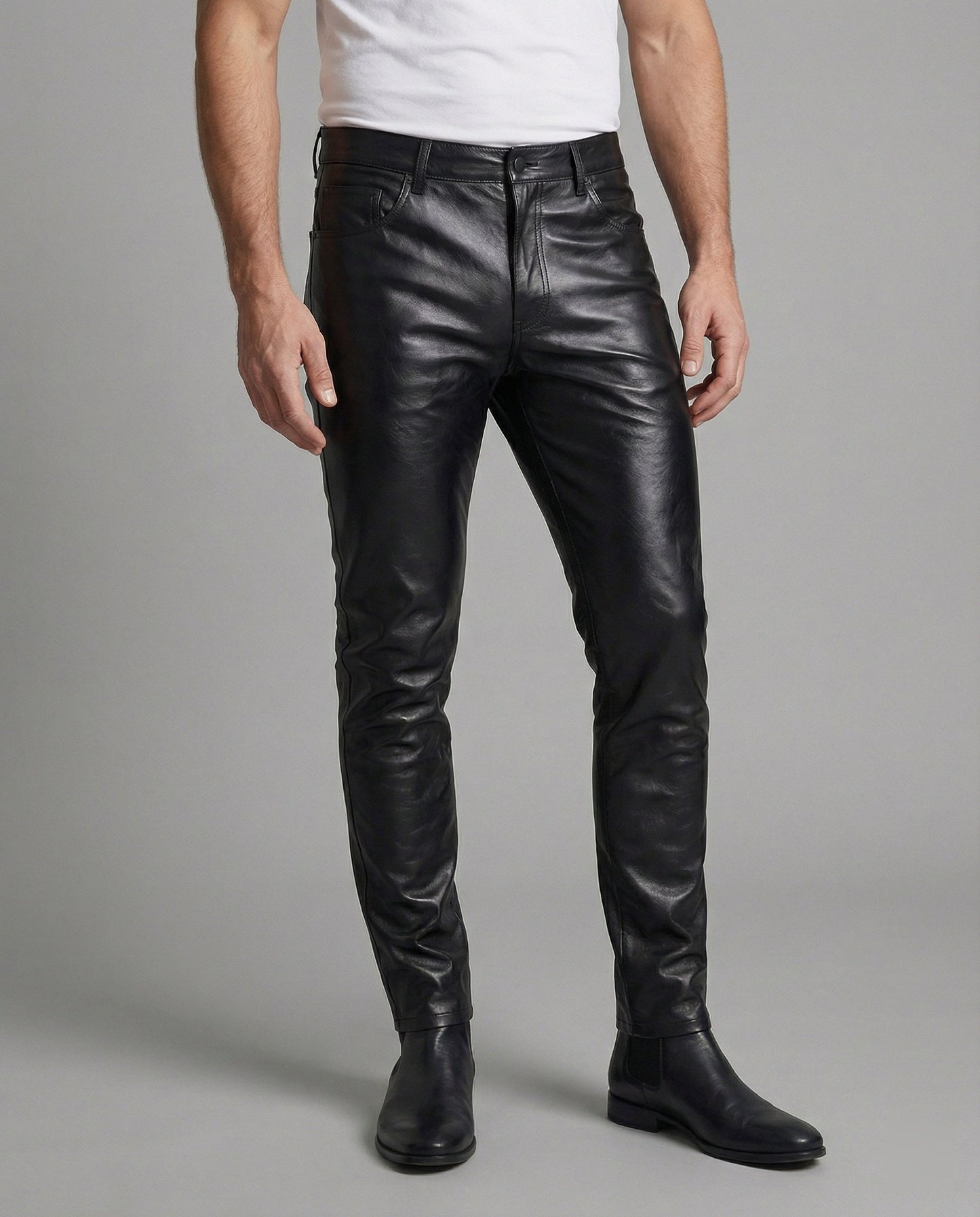 Pantaloni Uomo in Ecopelle Slim Fit con Cuciture Decorative - Brentozzi